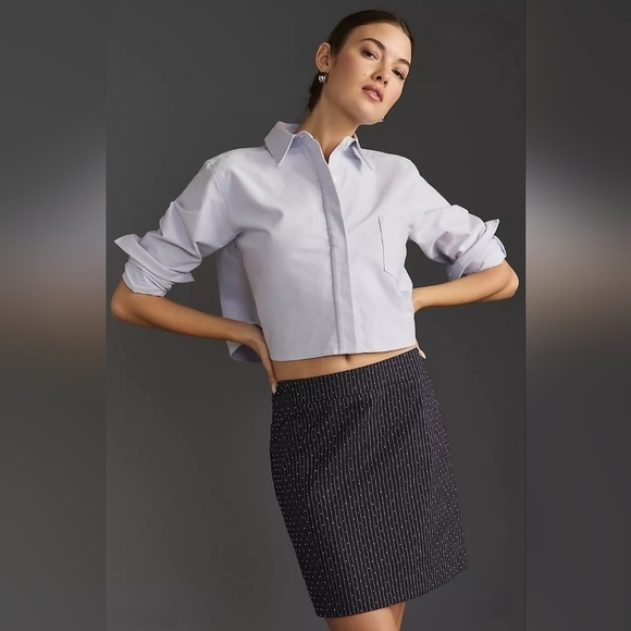 Anthropologie Essentiel Antwerp Faskia Mini Skirt in Navy Pinstripe Sz 12 NWT - Picture 2 of 14
